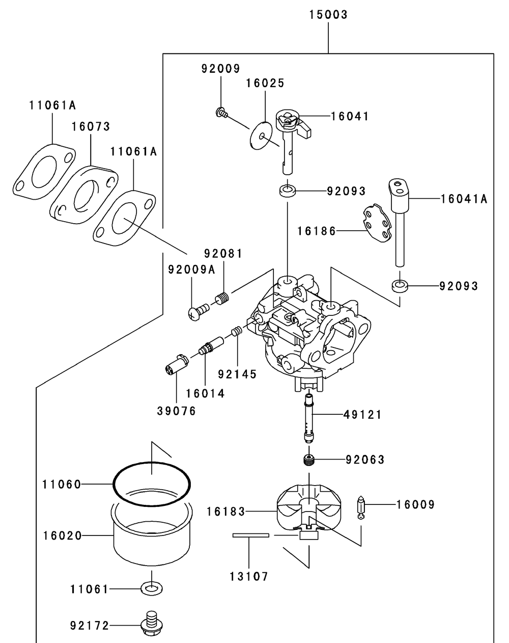 Fj180v-As08 Carburetor Diagram and Parts List for 56A443TH (750-XP)(2008 & Before) Cub Cadet Lawn Mower